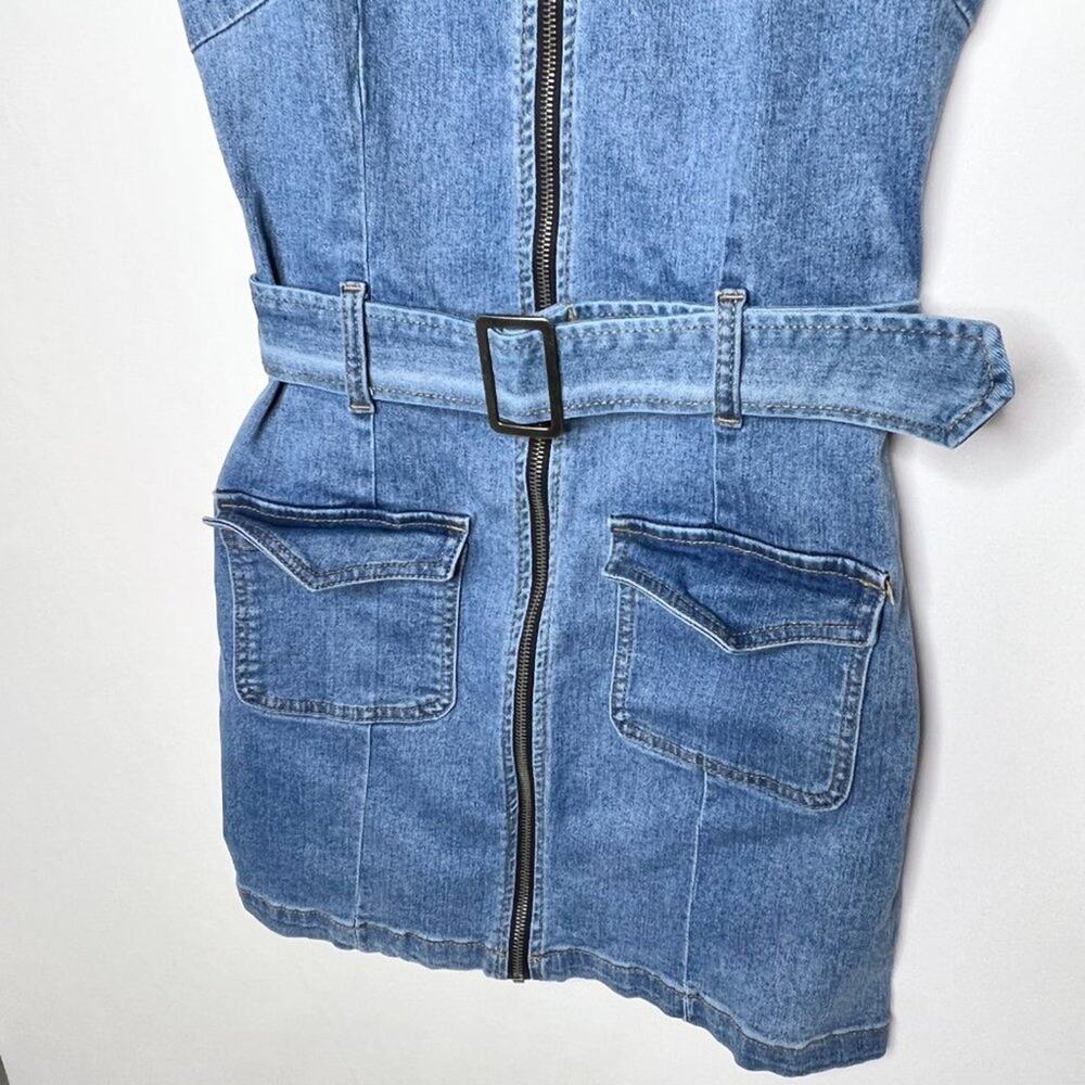 Rewash 90s Style Denim Belted Bodycon Dress Small - Picture 4 of 8